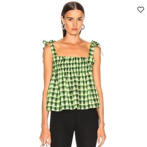 NWOT Ganni Seersucker Checker Top
